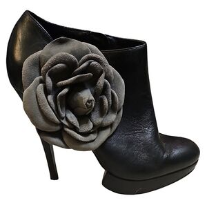 Kelsi Dagger - Black Leather Heels Platform Stiletto Booties Ankle Boots - 6.5